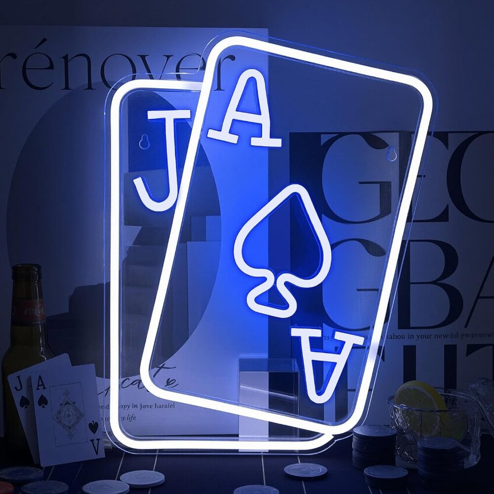 Playing Cards Neon Sign LED Wall Decor USB Light for Bedroom Casino Bar Party